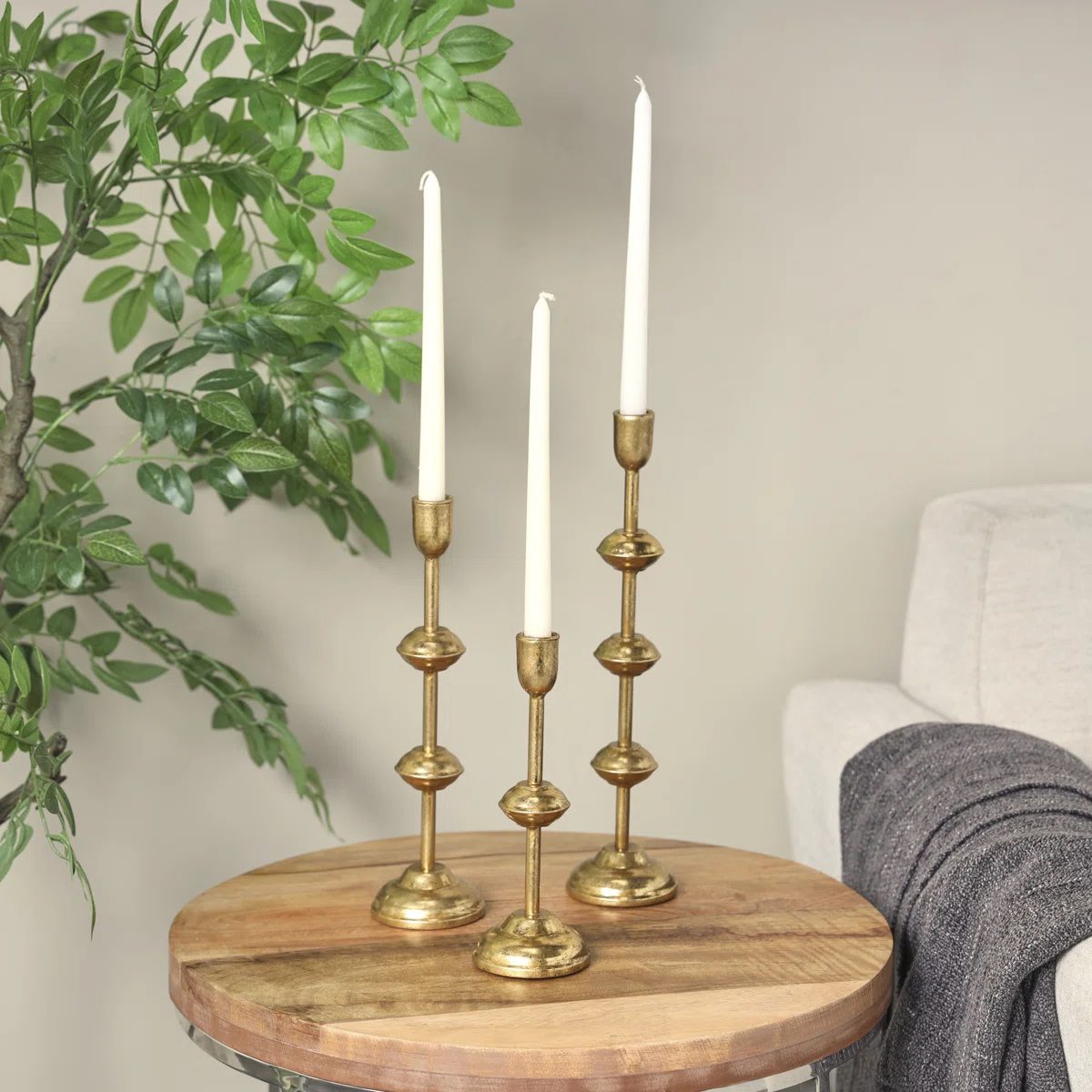 Triple Brass Candlesticks