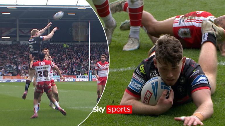 Jack Farrimond scores after a clever knockdown allows him to collect and cross untouched to extend Wigan’s lead