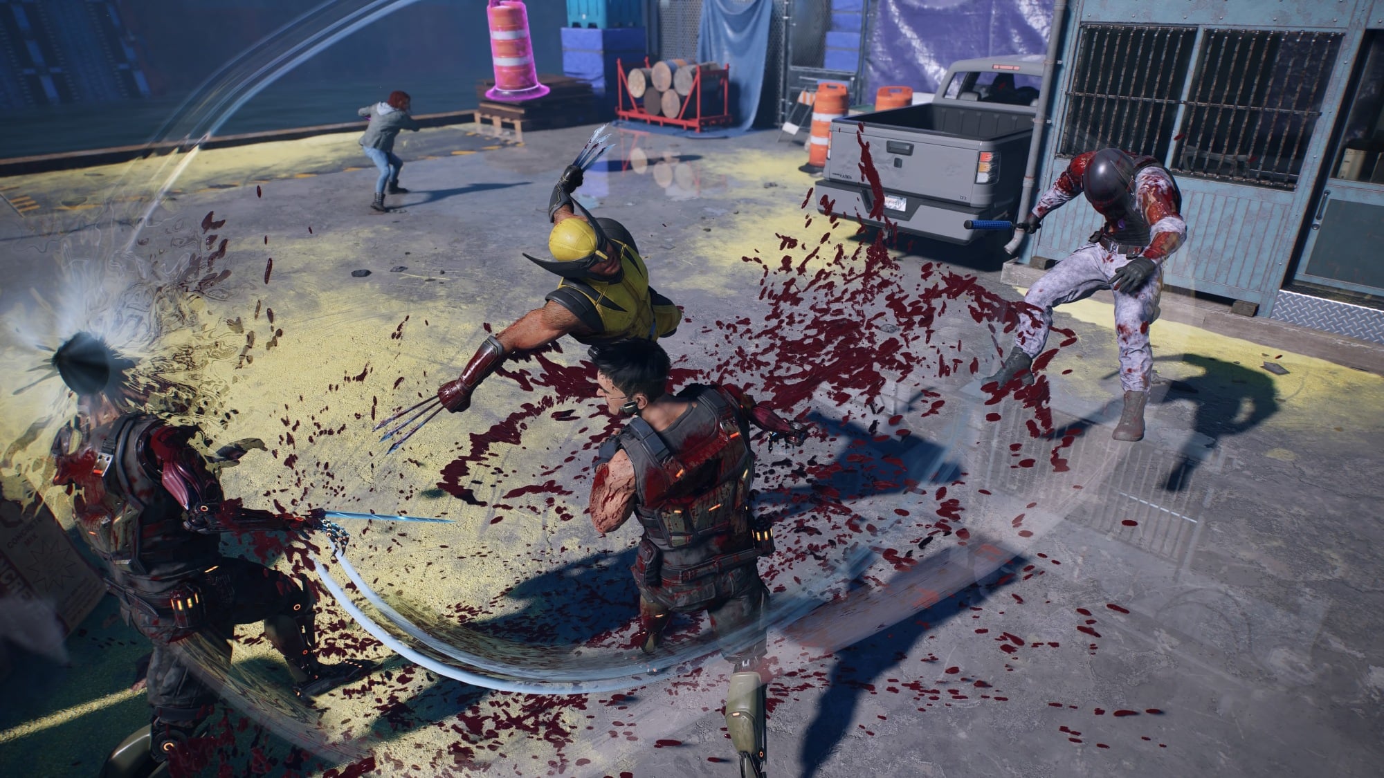screenshot from marvel's wolverine showing bloody combat scene