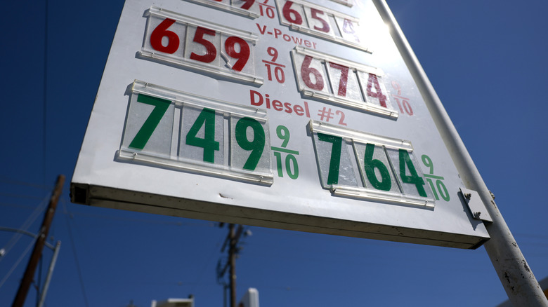 Diesel prices over $7 a gallon are displayed on a pump at a gas station on August 21, 2026 in Los Angeles, California.