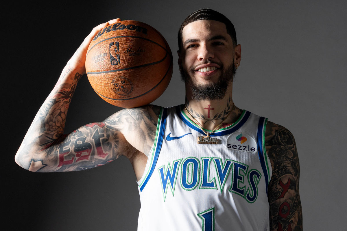 Sep 28, 2026; Minnesota, MN, USA; Minnesota Timberwolves guard LaMelo Ball (1) poses for a photograph on the team's media day at Target Center. Mandatory Credit: Bruce Kluckhohn-Imagn Images