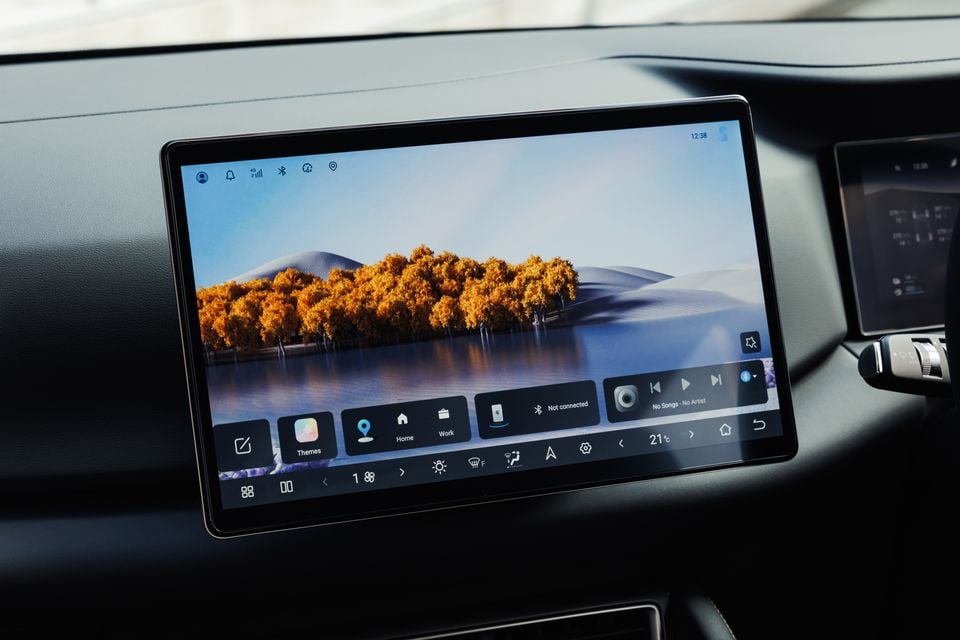 Close-up of the large touchscreen infotainment display on the dashboard of a BYD Atto 2