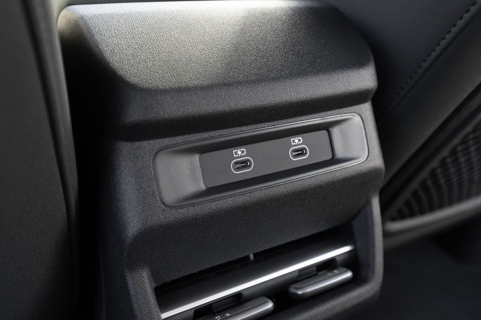 Two USB-C charging ports on the rear centre console of an Audi Q3