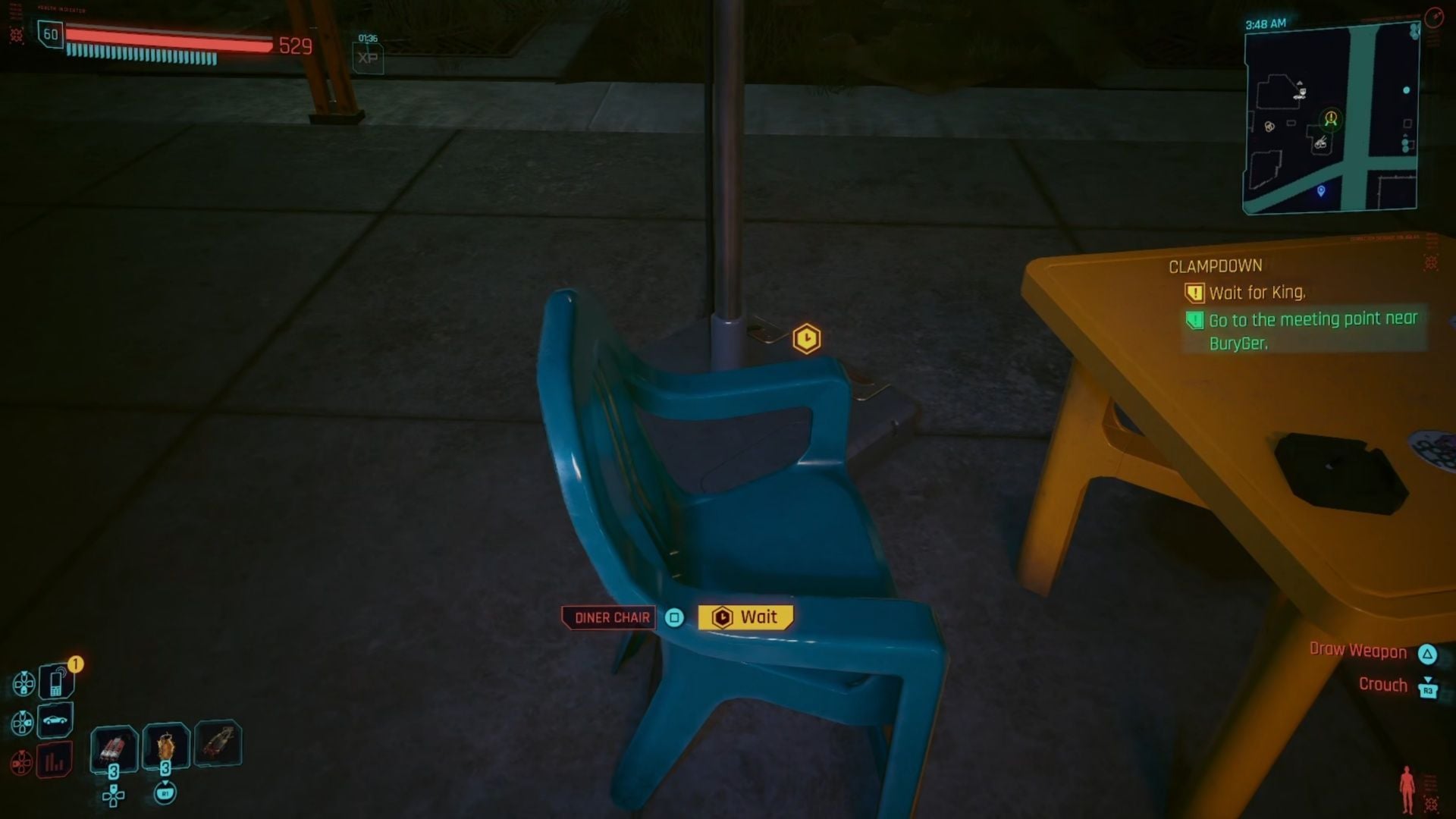Just hang out in the plastic chair and wait (Image via CDPR || Sportskeeda)