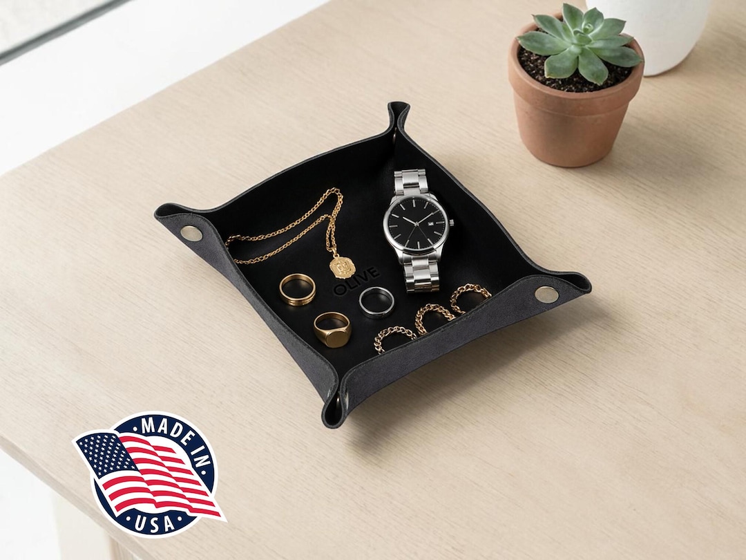 Personalized Leather Snap Valet Tray