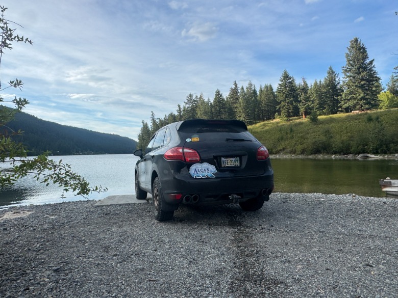 Cayenne parked lakeside
