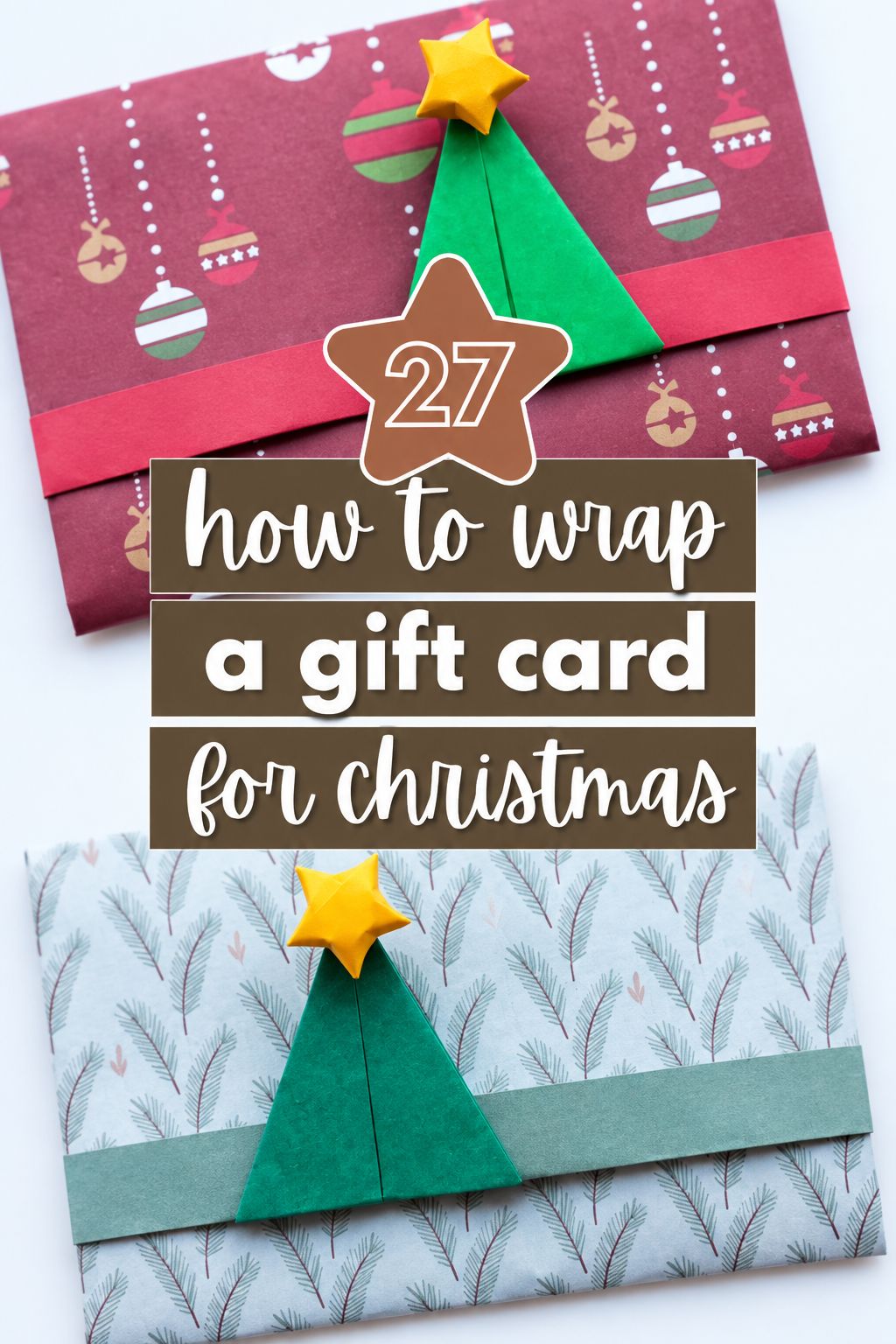 origami envelope with a paper tree gift card wrapping