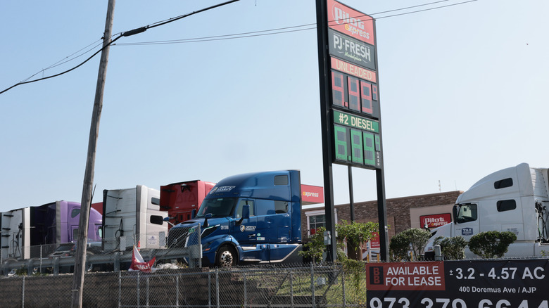 Gas prices are displayed at a Pilot gas station on September 17, 2026 in Newark, New Jersey.