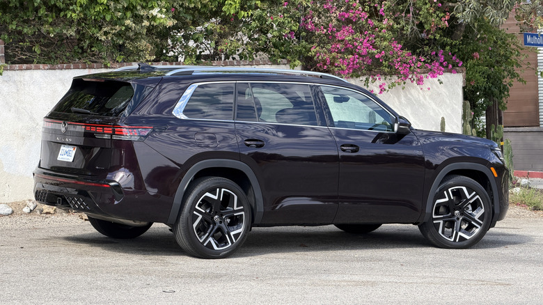 Rear 3/4 view of a purple 2027 Volkswagen Atlas